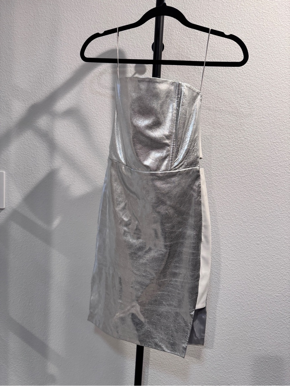 Mason Silver Metallic Strapless Mini leather